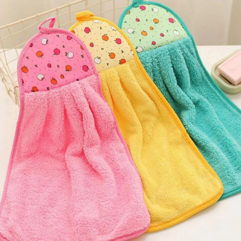

Kitchen Hand Towel with Hanging Ring Absorbent Towel Multipurpose Soft Touch Coral Velvet Wipe Towel Bathroom Hanging Towels