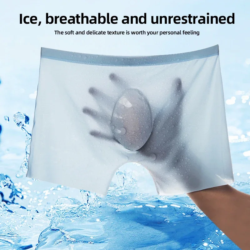 

4Pcs/Lot Men Summer Ice Silk Boxers Briefs L-4XL Seamless Underwear Solid Underpants Shorts Ultra-thin Breathable Sexy Panties