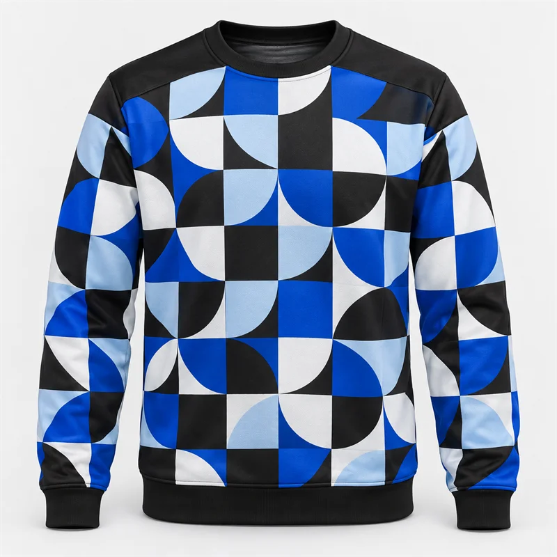 Men's Geometric Sports Sweatshirt Abstract Block Stripe Camo Honeycomb Print Crewneck Long Sleeve Casual Athletic Pullover