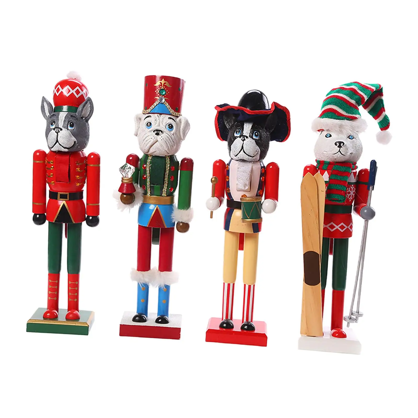4Pcs 15 inch Wooden Nutcracker Dog Christmas Nutcracker Figures Puppy Nutcracker for Scene Layout Fireplace Festive Birthday
