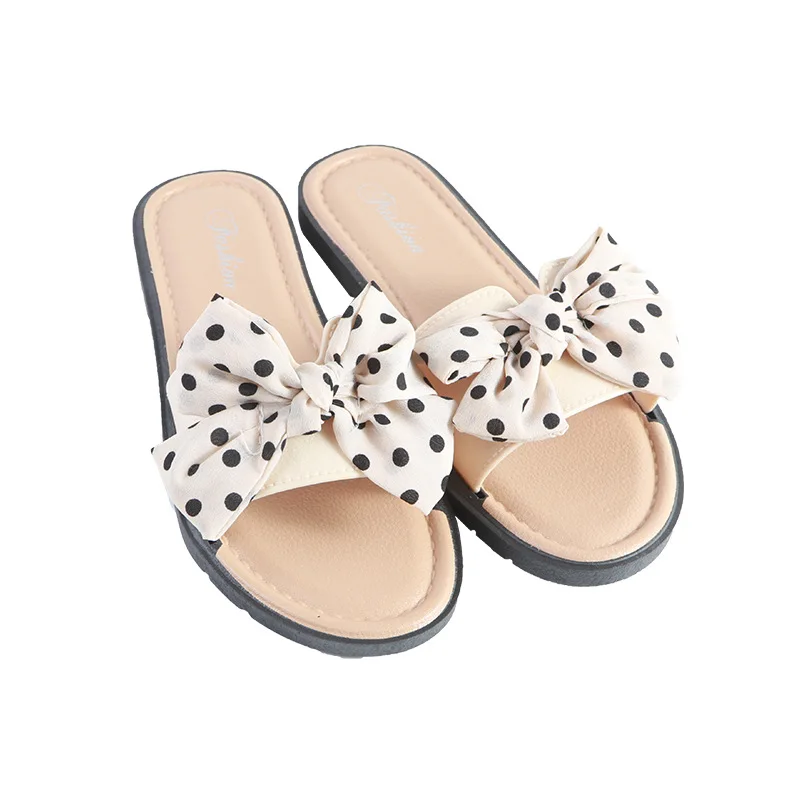 2022 Women Slippers Female Summer New Wave Dot Bow Knot Flip Flops Ladies Indoor and Outdoor Wear Beach Fashionable Sandals