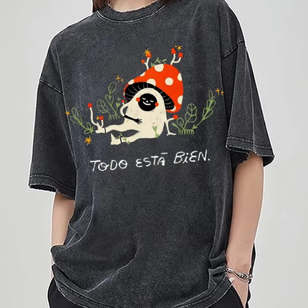 

Cute Cartoon Mushroom Print, Fairy Tale Movie Style Women's T-Shirt Loose Unisex Short-Sleeved Design Top Cool Summer Wear