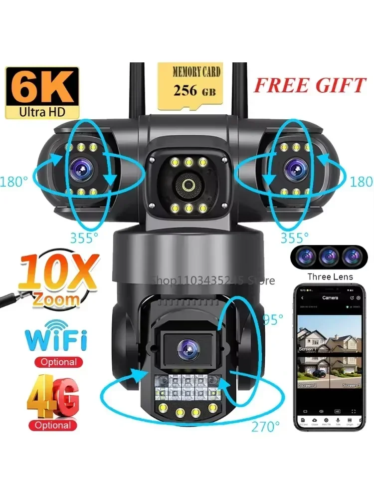 3 Lens Videobewakingscamera Wifi Netwerk CCTV Camera 4G Sim-kaart Draadloze 360 Monitor Outdoor Waterdichte Beveiligingscamera's