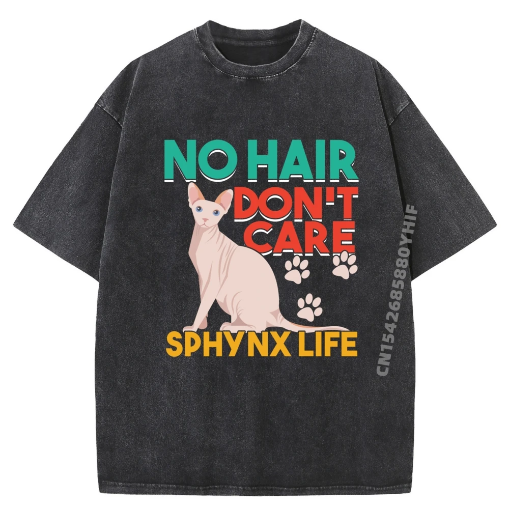 

Безволосый сфинкс с лозунгом No Hair Don It Care, роскошная одежда, мужская летняя футболка Camisetas, свободная мытая футболка для мужчин
