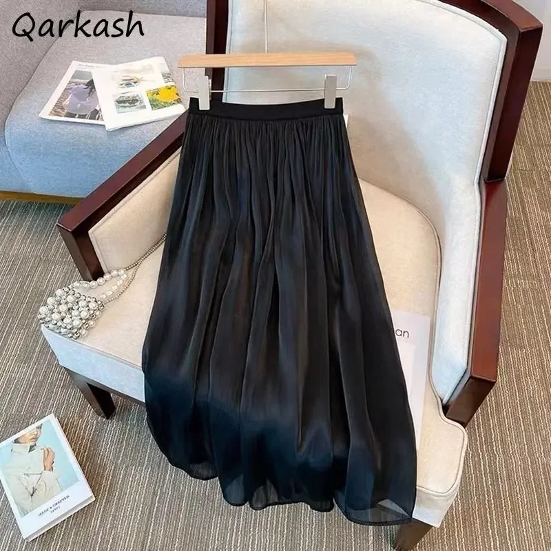 

Gauze Skirts Women Midi Elegant Spring Vintage Simple Streetwear Basics Daily Beach Style Holiday Female Mujer Tender Aesthetic