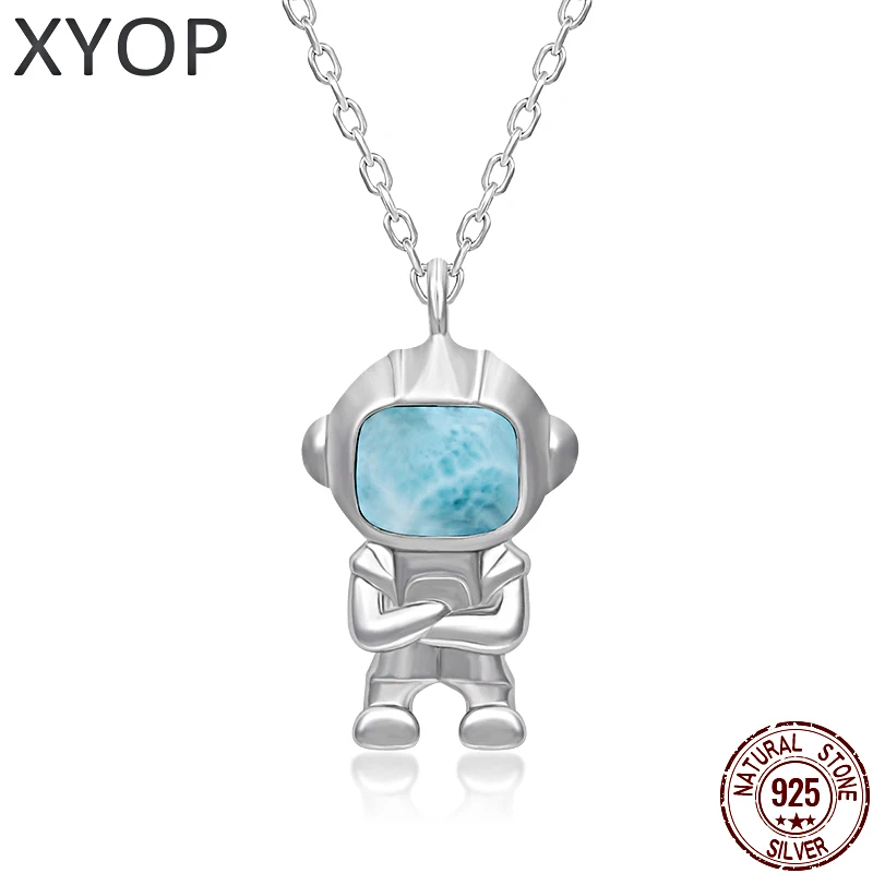 XYOP Observer LOVE Universe Retro Style 925 Sterling Silver Jewelry Natural Precious Larimar Pendant Necklace for Women