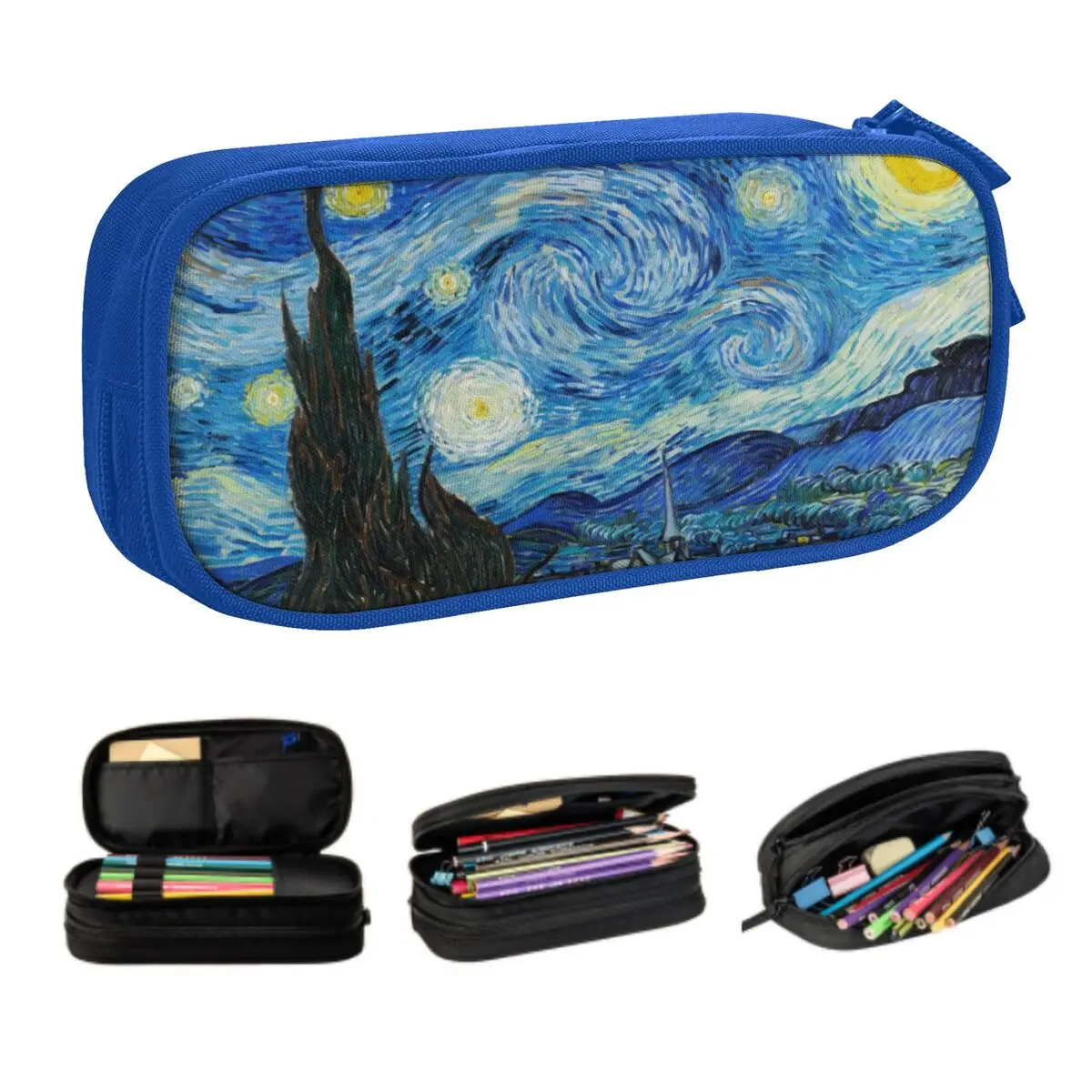 Custom Korean Vincent Van Gogh Starry Night Pencil Case for Boys Gilrs Oil Painting Art Large Storage Pen Bag Box Stationery