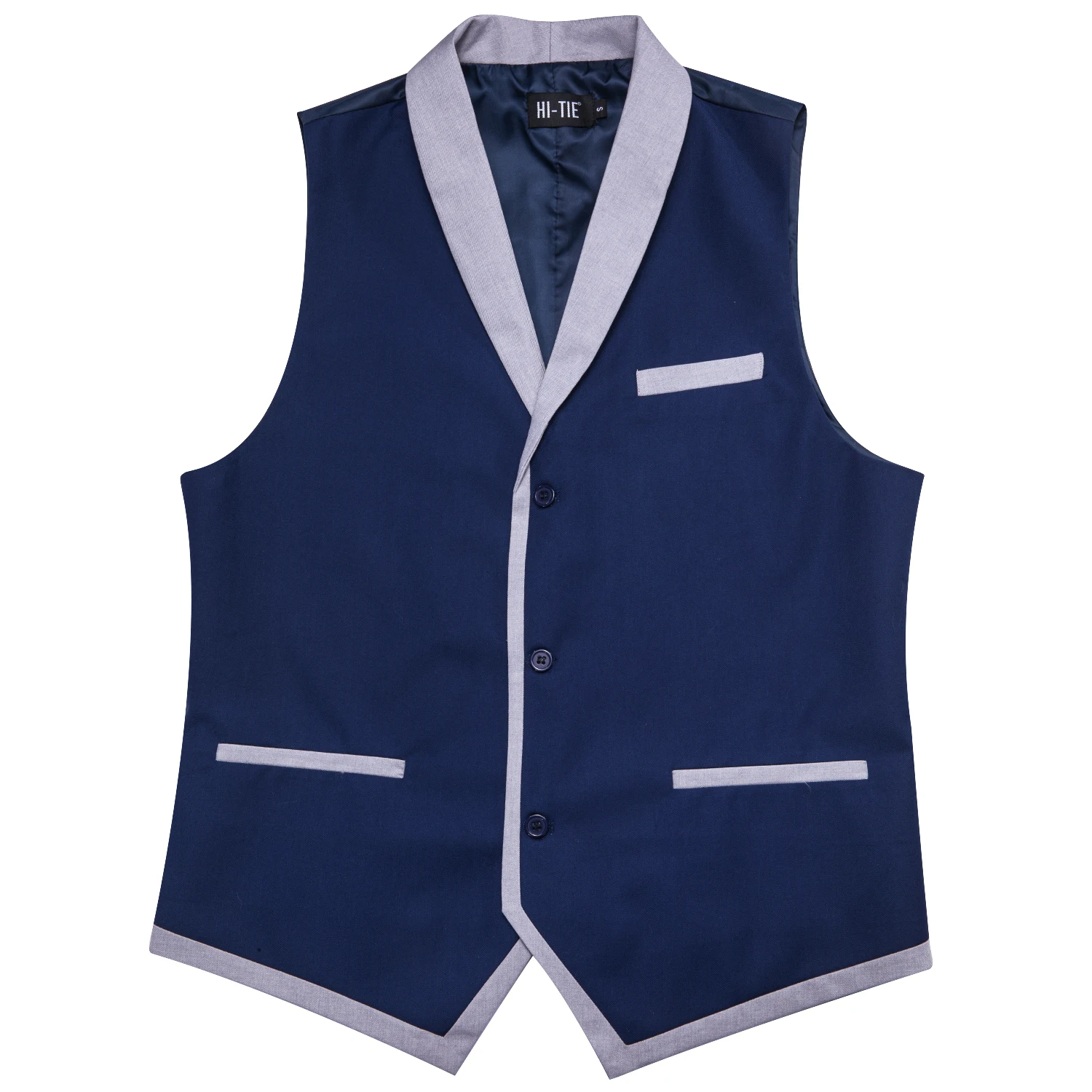 Hi-tie Navy Blue Grey Shawl Jacquard Collar Suit Vest Slim Fit Waistcoat for Wedding Groomsmen V-Neck Tuxedo Sleeveless Jacket