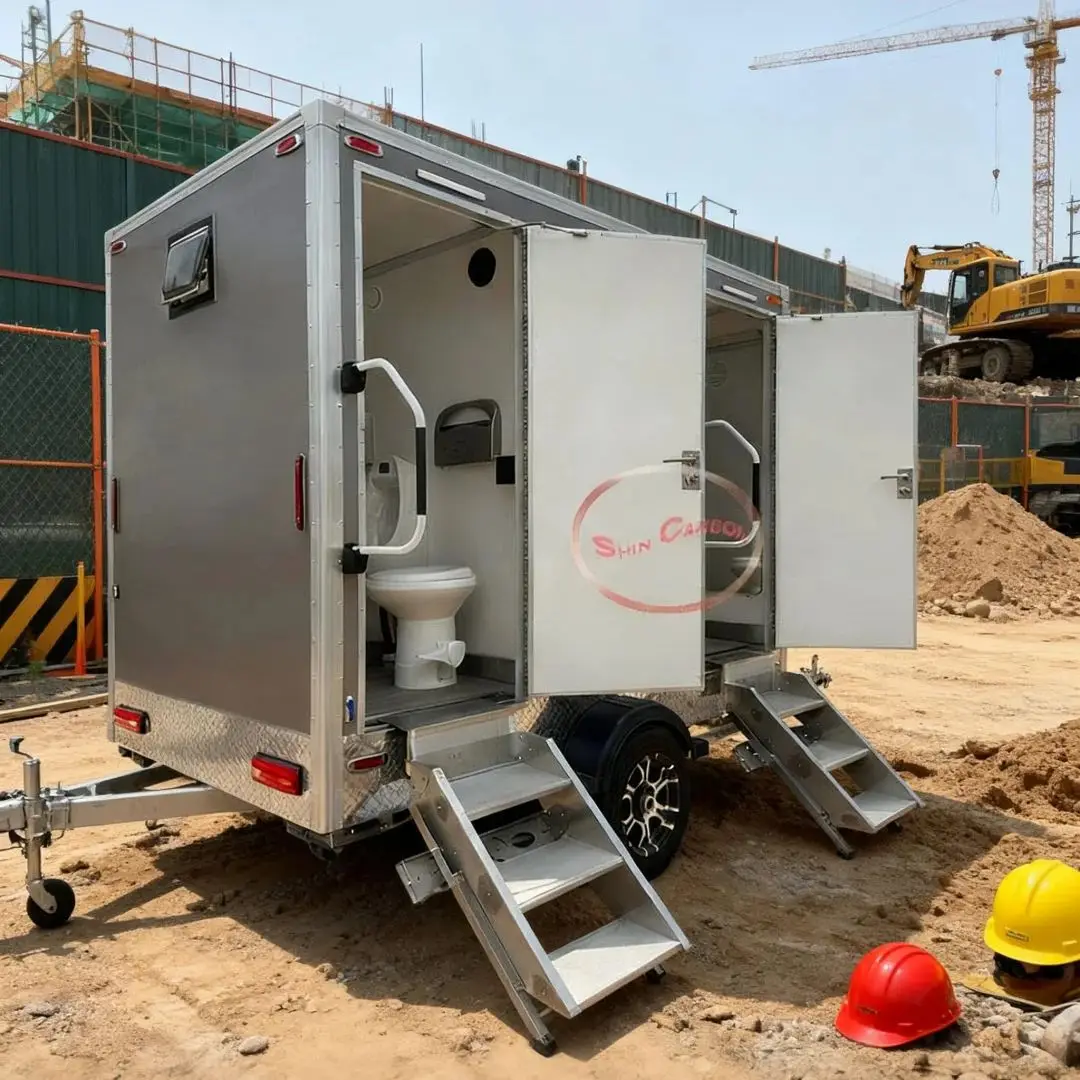 

Silver-Gray Portable Outdoor Toilet for Men And Women with Washbasin Mirror Paper Towel Holder And Hand Sanitizer Dispenser