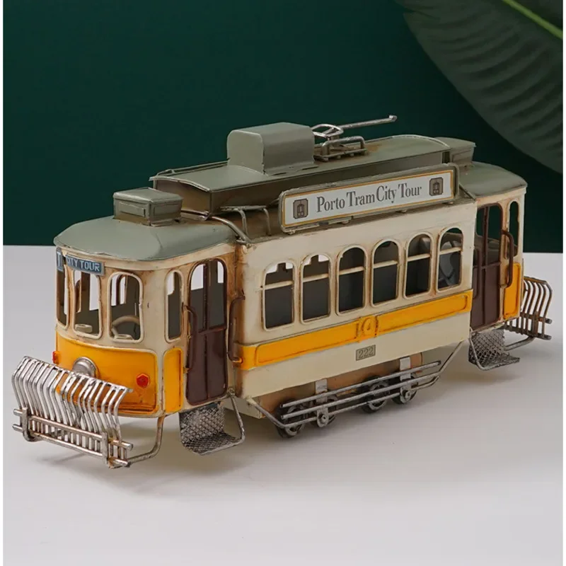 

American Tram Model Iron Aged Bus Creative Desktop Decor Coffee Shop Vintage Item Urban Transit Memorabilia Historical Model