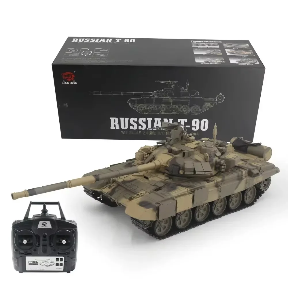 Henglong Rc T90 Op Afstand Bestuurbare Tank Hoofdgevechtspad Lanceerinrichting Rooksimulatie Model Offroad Tank Kids Outdoor Speelgoedgeschenken