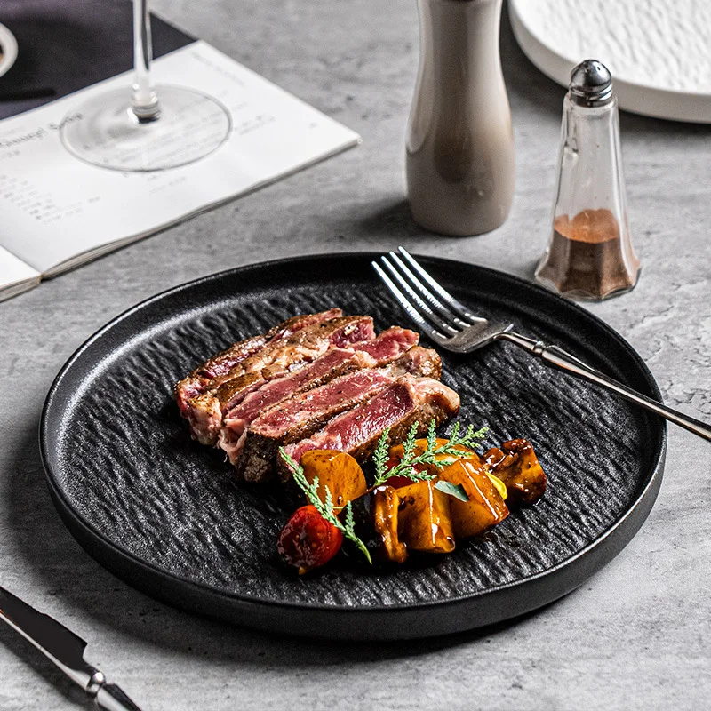 LingAo     Ceramic ripple sushi plate, steak plate