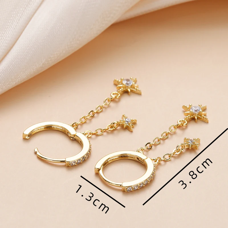 Women Star Drop Earrings Cubic Zirconia Stone Gold Plating Hoop Earrings Trendy Cute Girls Jewelry Gift Tessel Earrings