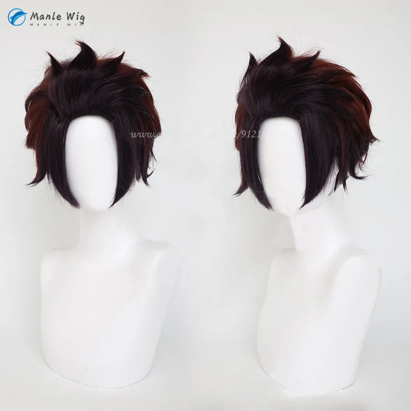 Perruque de Cosplay Synthétique de Haute Qualité, Cheveux Courts Rouges et Bruns, avec Bonnet