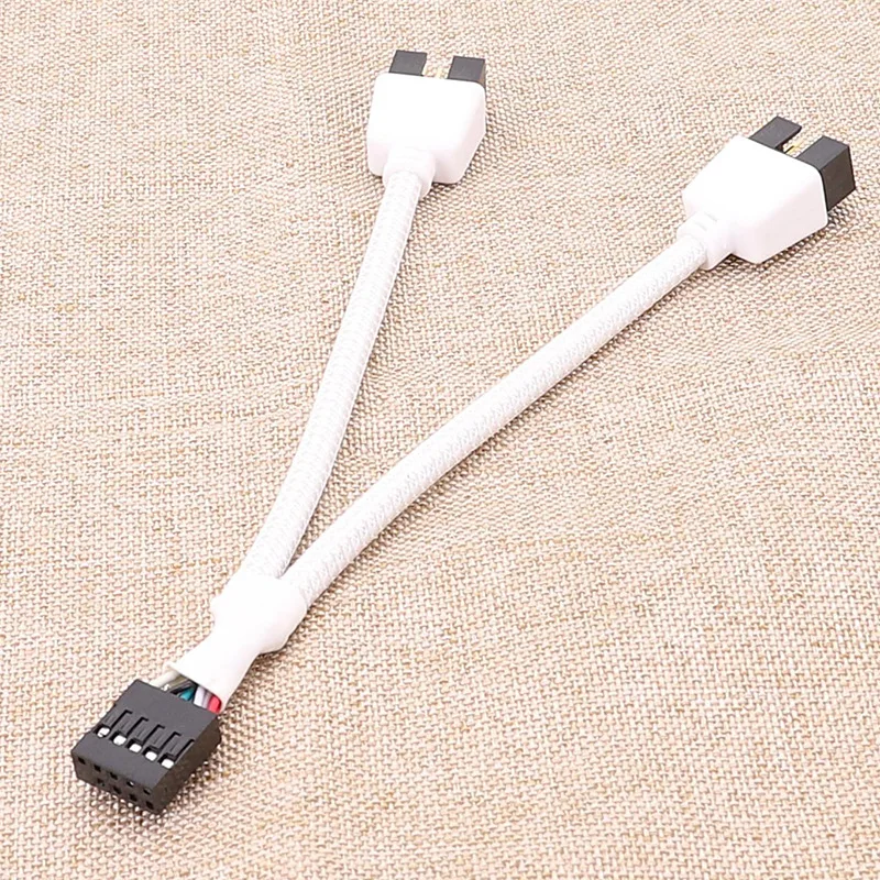 เมนบอร์ด USB2.0 9-pin to-2 9PIN แบบขาเดียว9พินสำหรับสอง9USB ลวดตาข่ายสีดำและสีขาว