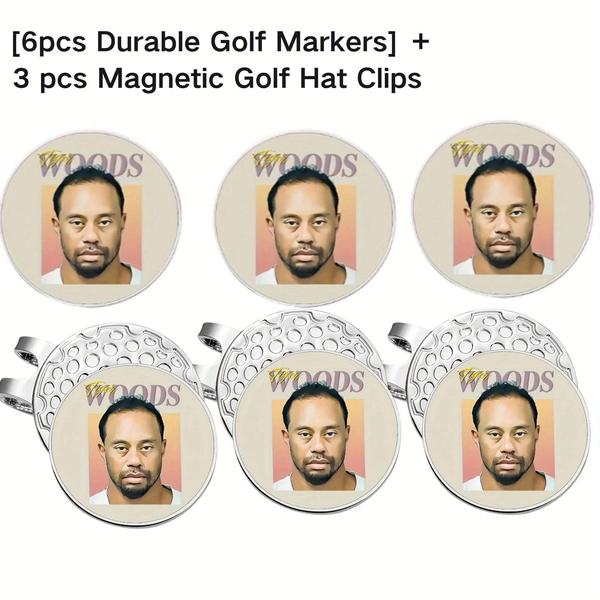 6 counts Magnetic Golf Hat Clip with Removable Zinc Ball Marker set  Woods Design Durable & Funny Golf Accessory for Men