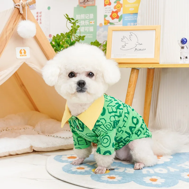 Summer New Dog Pullover Fashion Letter Full Print Puppy T-shirt Yorkshire Two Legs Clothes Pet Vest Teddy Clothing