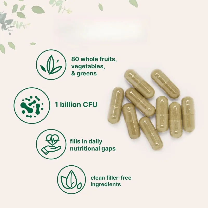 80+Super Vegetable and Fruit Complex with Probiotic Capsules | Immune, Gut, and Digestive Health Support