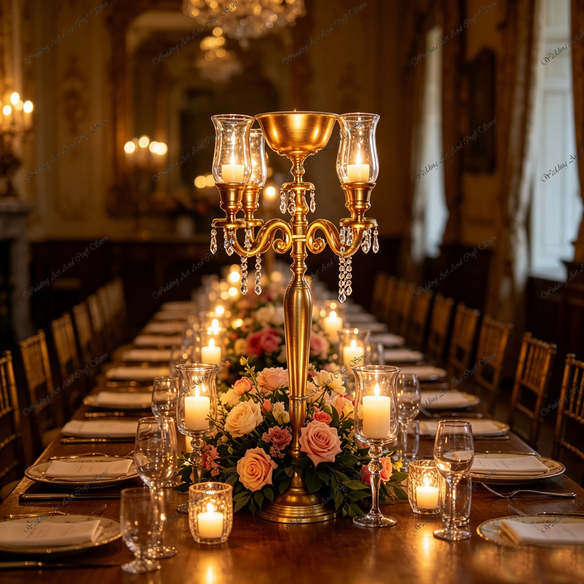 4pcs f30 100-120cm Tall Crystal & Metal Candelabra with Glass Votives & Flower Bowl for Wedding Floor Decorations ivy1052