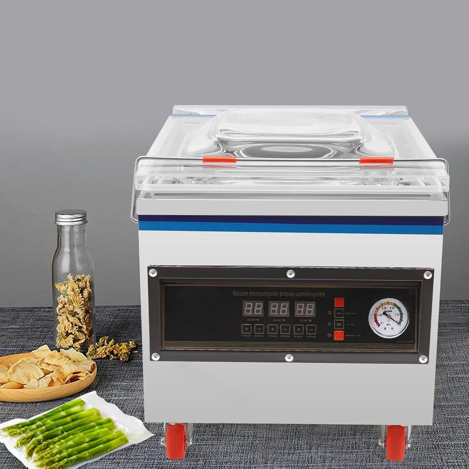 Large Commercial Vacuum Packing Machine, 360W Tabletop Vacuum Sealer With Sealing Bags & Clear Lid Chamber Sealing Machine For