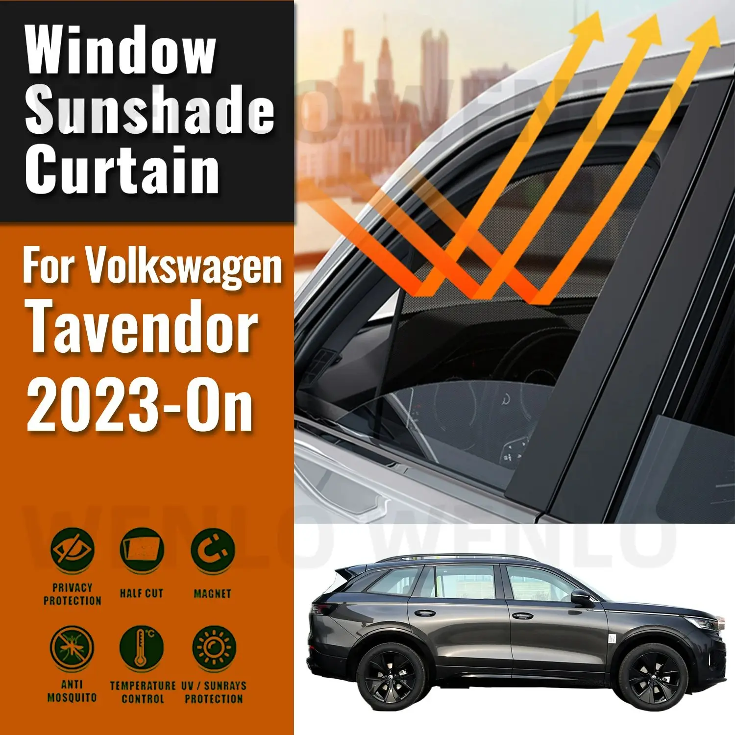 

For Volkswagen VW Tavendor 2023 2024 Magnetic Car Sunshade Visor Front Rear Windshield Curtain Side Window Sun Shade