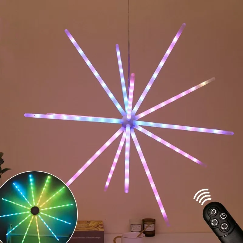 18 Modes RGB Outdoor Remote LED Starburst Garden String Lights Waterproof Garland Christmas Firework Fairy Lights for Home Decor