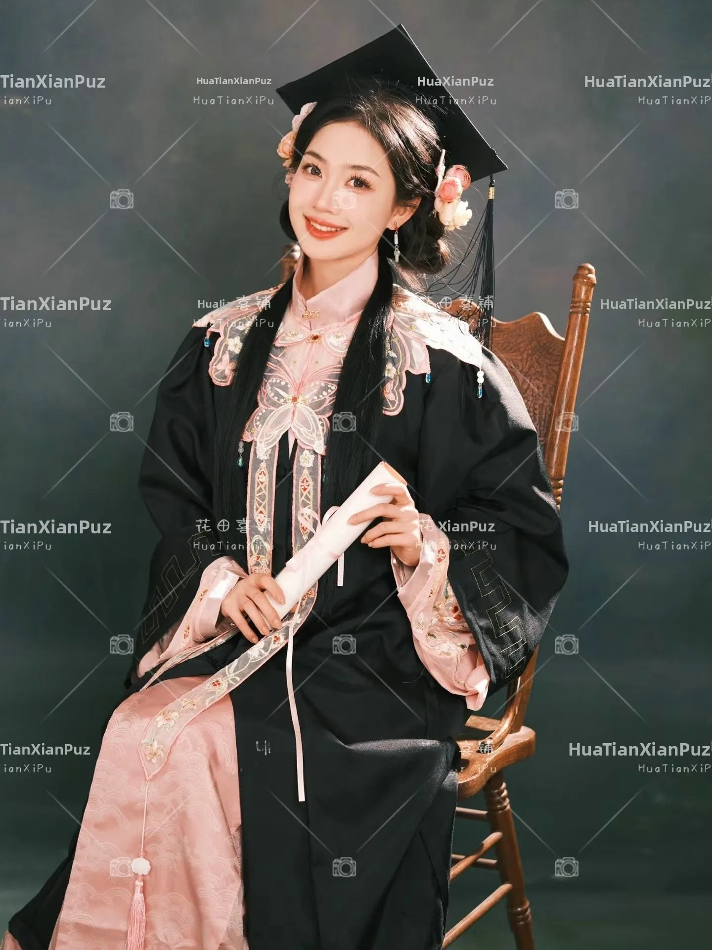 

New Chinese Style Hairpin Flower Ming Dynasty Hanfu Skirt Bachelor's Gown Shadow Studio Female Model Traditional Costume