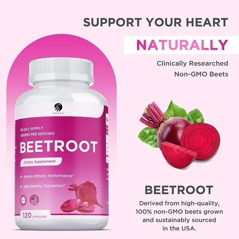 

Beet Root Capsules - Improves Endurance, and Maintains Normal Blood Pressure, Promotes Heart Health, Boosts Natural Energy