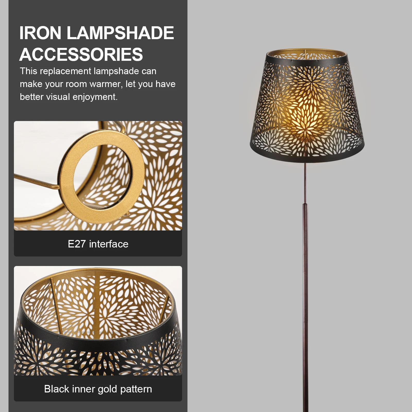 

Wrought Iron Lampshade Metal Barrel Design Cutout Pattern Durable Home Decor Light Cover Vintage Style Pendant Shade Mesh Cage