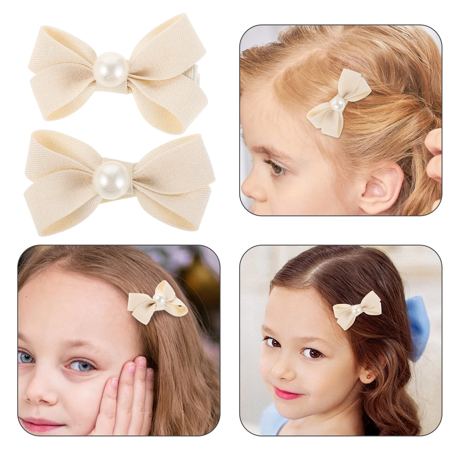 8Pcs Pearl Bow Hair Clips Sweet Double Layer Bowknot Barrettes Non Slip Cute Hair Accessories for Girls Toddlers Kids Parties