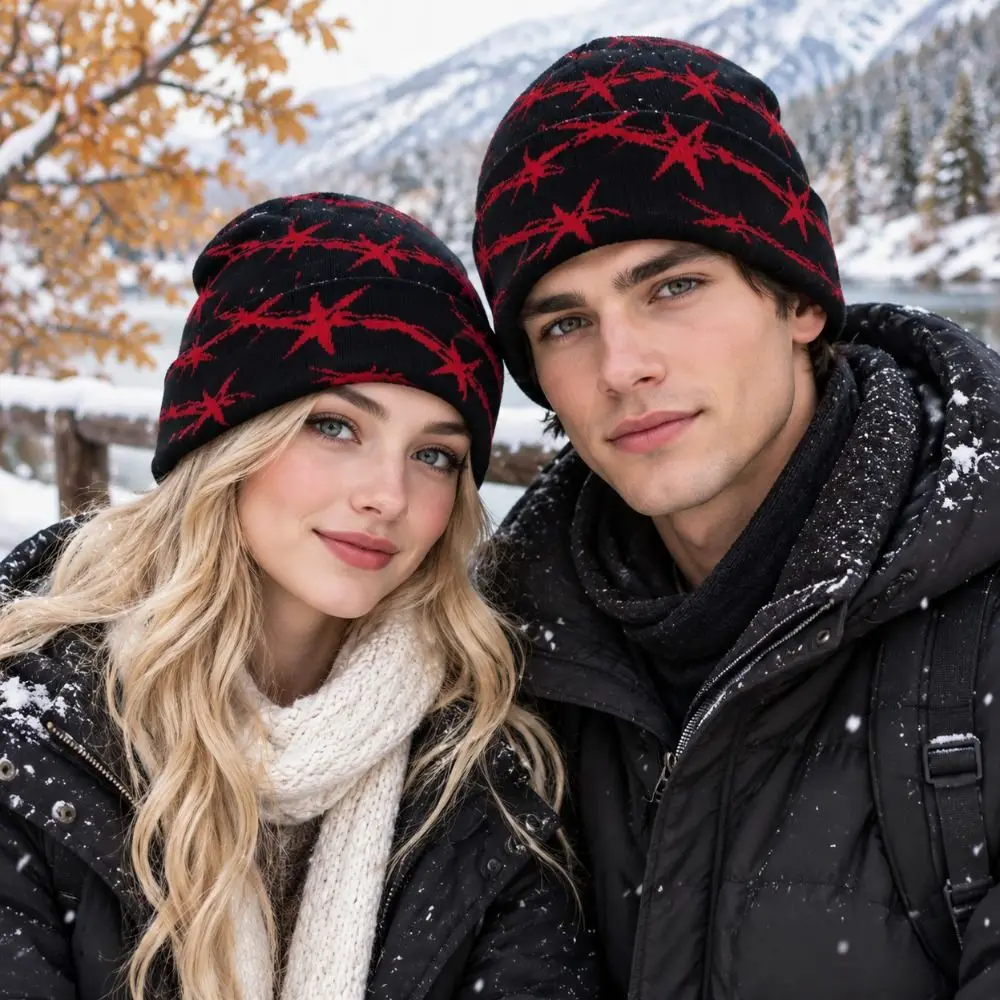 Hip-hop Warm Double Layer Knit Beanie Thickened Stretchy Winter Skull Cap Soft Breathable Knitted Hat Outdoor