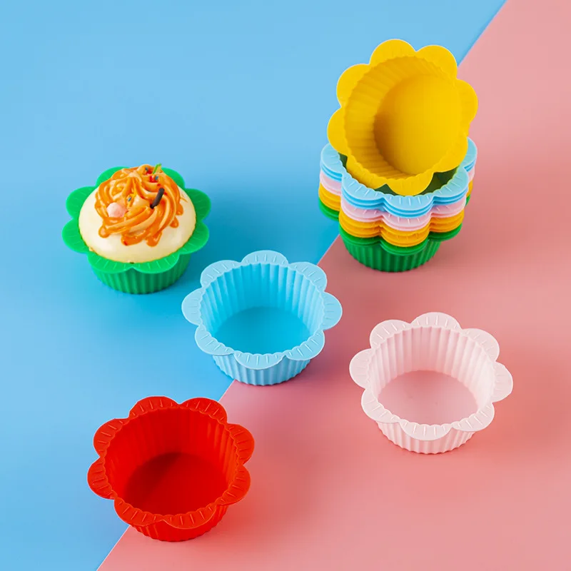 12pcs Silicone Cupcake Baking Cups Reusable Non-stick Muffin Mold Dessert Pudding Ramekin Holders Kitchen Baking Cup for Baking