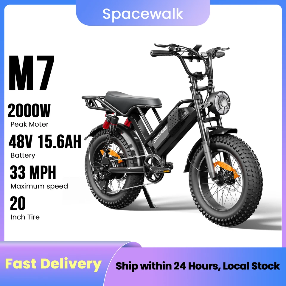 Spacewalk 2000W M7 Electric Bike for Adults,33MPH 70Miles,48V 15.6Ah Electric Dirt Bike,20" Fat Tire,7-Speed All Terrain EBike