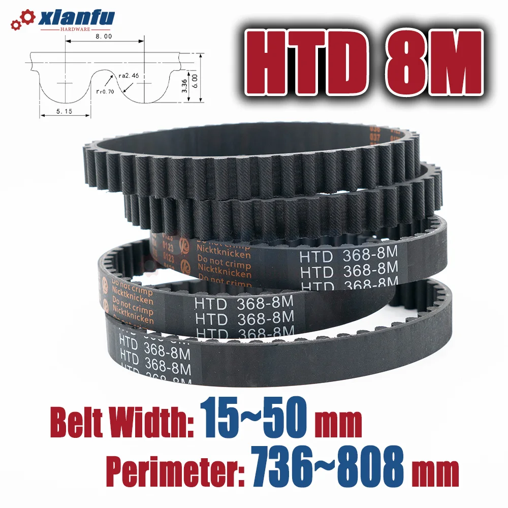 HTD 8M Rubber Timing Belt Perimeter 736 744 752 760 768 776 784 792 800 808mm Width 15~50mm HTD8M Machine Drive Transmission CNC