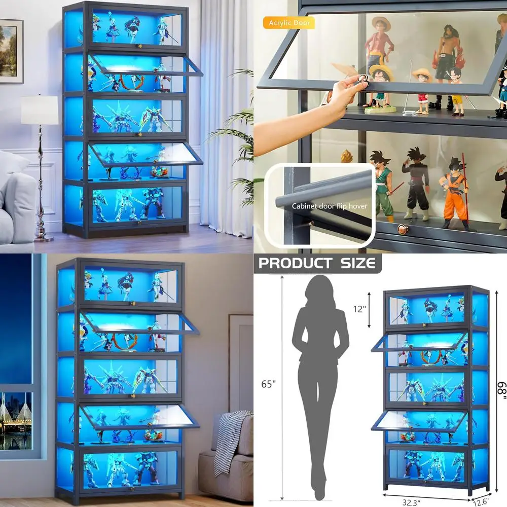 

5-Tier Acrylic Glass Door Display Cabinet for Collectibles and Toy Organization