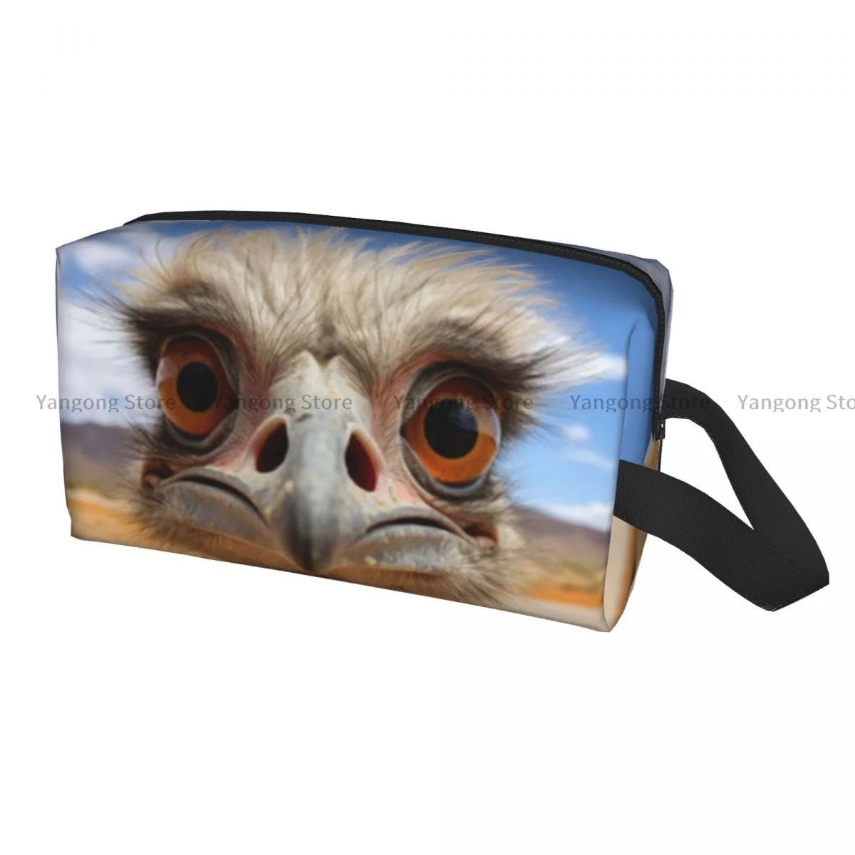 Travel Cosmetic Bag Zipper Wash Toiletry Bag Funny Ostrich Portrait Against Sky Makeup Organizer Portable Storage Pouch