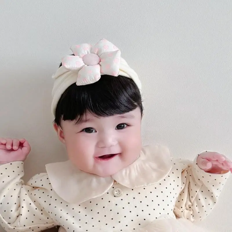 

F19F Baby Flower Hairband with Faux Bangs Lovely Flower Detail Headwear Hairpiece