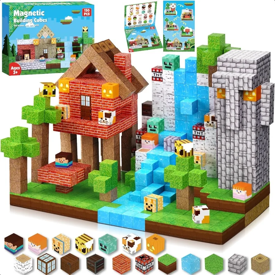 

150PCS Magnetic Blocks Magnetic Building Blocks Magnet Cubes Toys Stacking Build Forest World Set STEM Montori Sensory Toys for