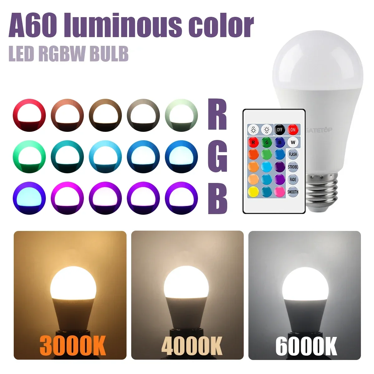 

LED RGB Bulb Multicolor light E27 B22 Base 16 Colors 110V 220V Smart lighting Dimmable 24 Key Remote Control Lamp