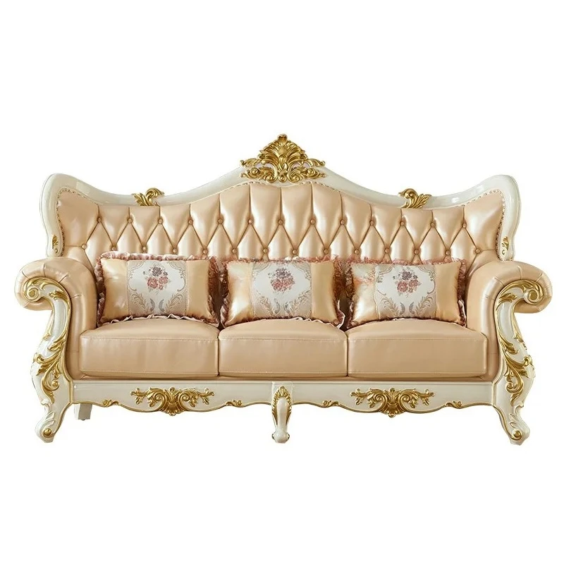 A  European furniture complete French light luxury large and small apartment solid wood leather sofa