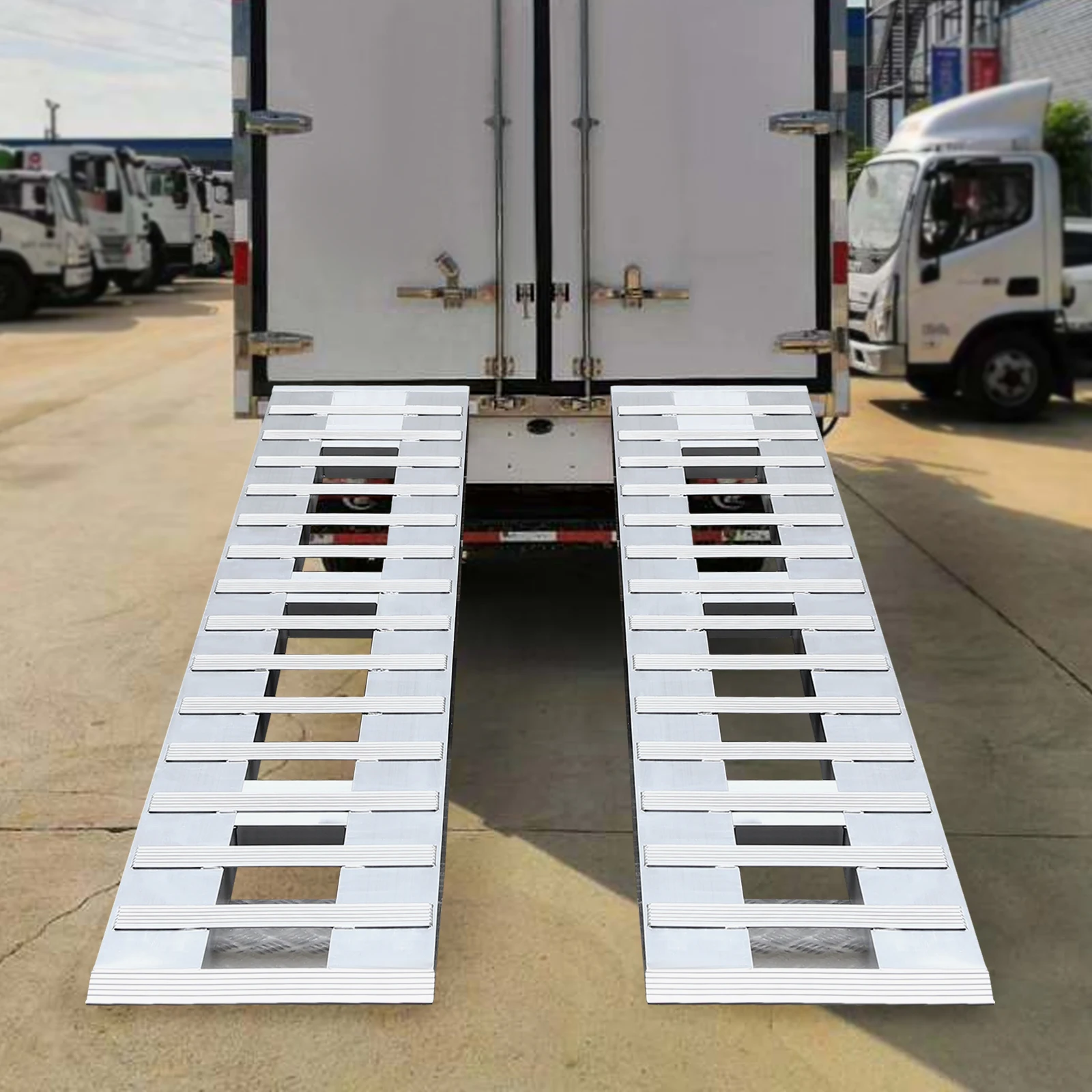 Anti-Slip Car Loading Ramps, 2pcs Aluminum Trailer Ramps, 6000LBS Universal Hook Attaching End Knife Foot, 84 * 15in