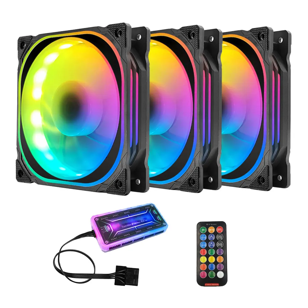 1Set 5Unit 12Cm Rgb LED Pc Fan Cooling System Efficient Energy Saving Desktop Gaming Computer Cooling Kit with Controller