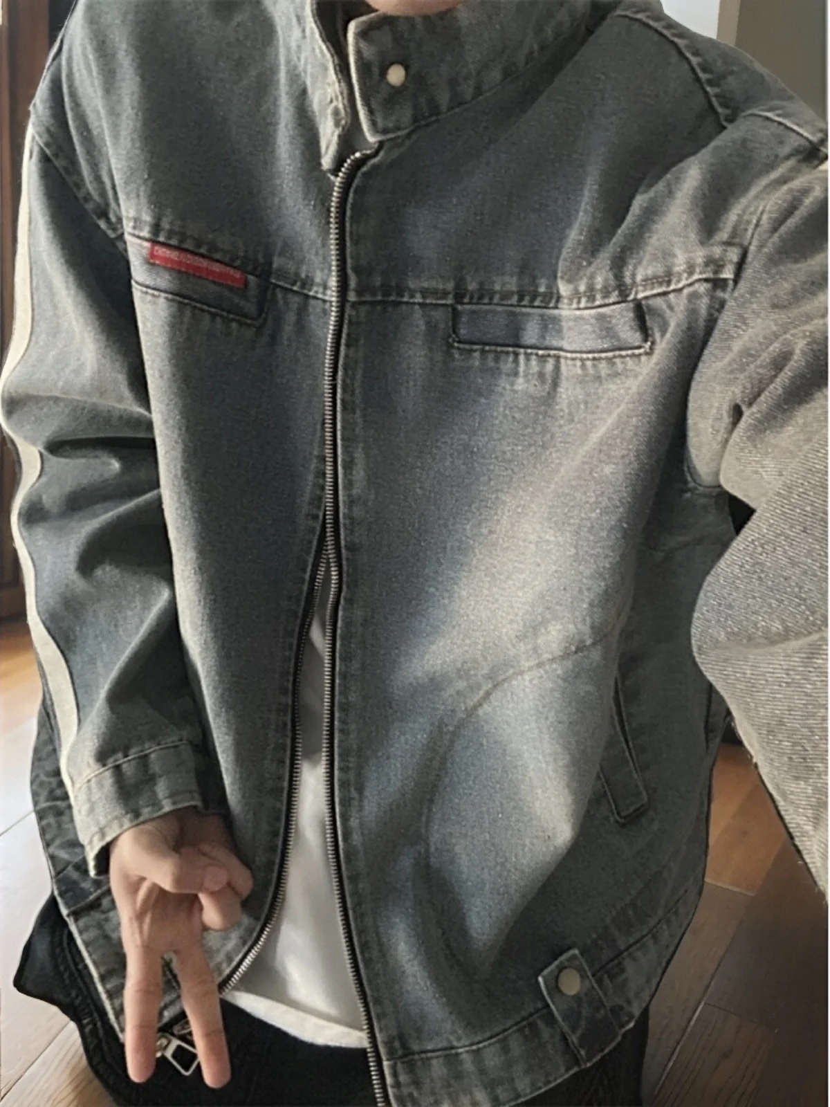 

Мужская джинсовая куртка в американском стиле ретро, повседневная рабочая одежда с воротником-стойкой, винтажная одежда Detroit Jaet, стандартная длина