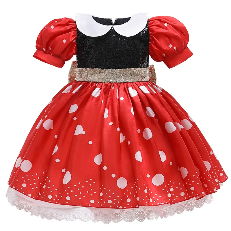 

Sequin Princess Dresses Baby Girls Red Dress Puff Sleeve Vestidos Children Birthday Comfortable Costume Elegant Party Gown