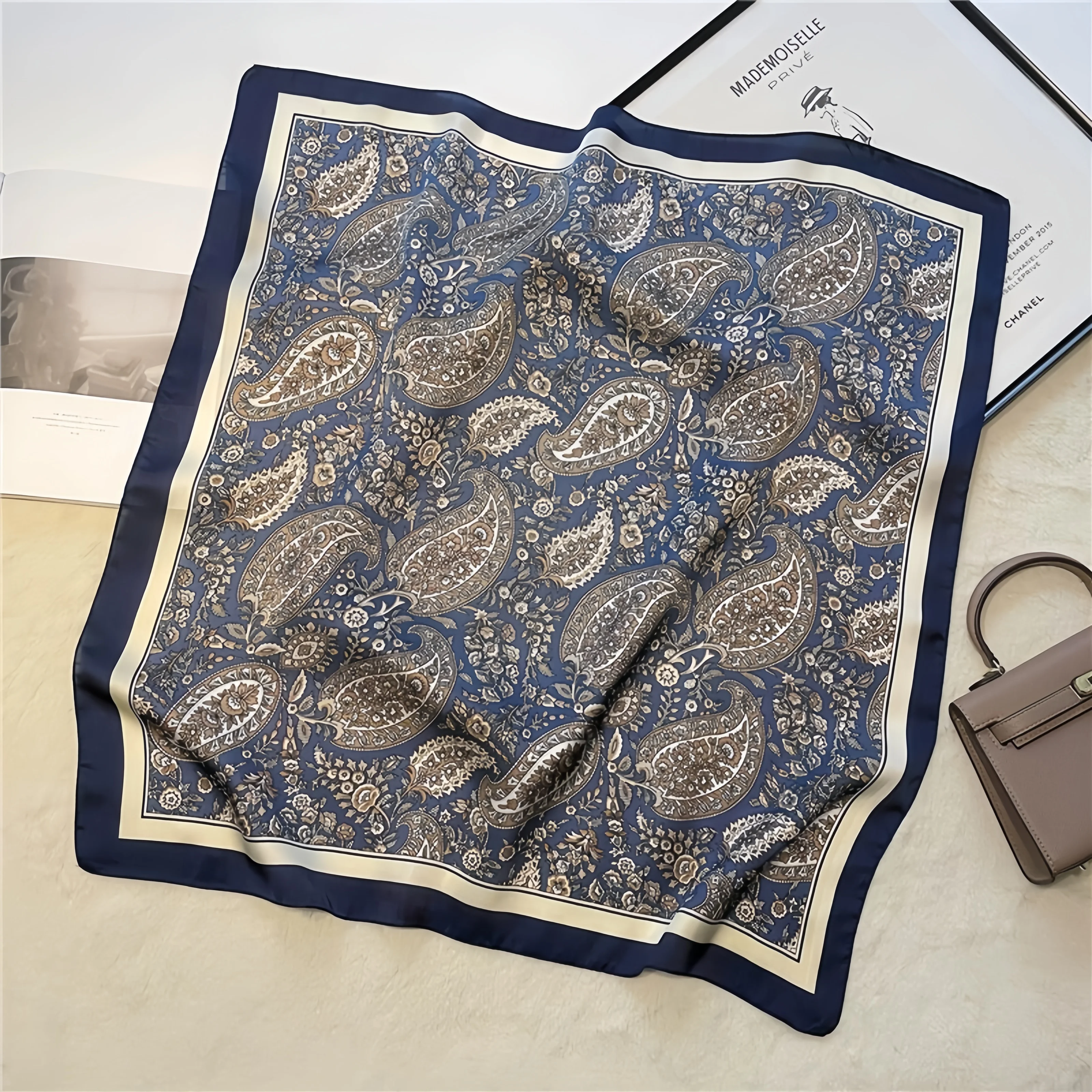 

Silk Square Scarf for Hair 70*70cm Women Men Natural Silk Neckerchief Digital Printed Headscarf