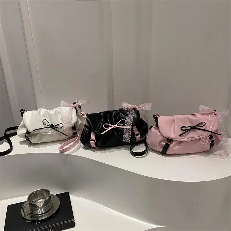 

Chic Sweet Bow Small Underarm Bag for Women Fashion PU Leather Ladies Portable Shoulder Bags Solid Color Female Clutch Handbags