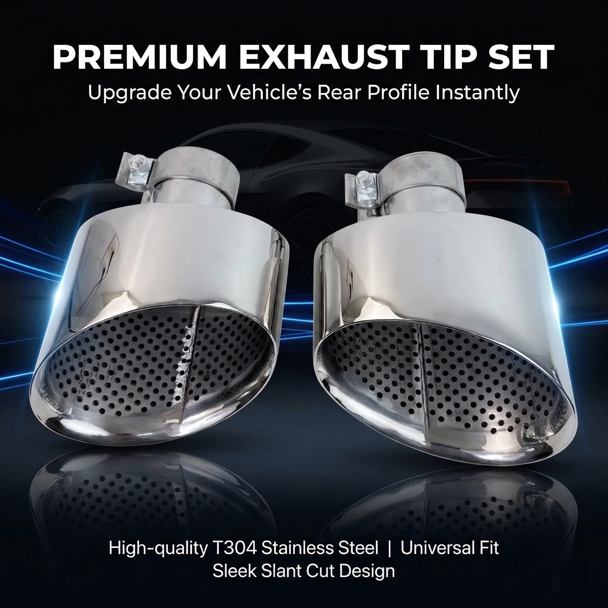 

Universal 2PCS Oval Polished Stainless Steel 304 Exhaust Tip Muffler Pipe Kit Tailpipe Nozzle