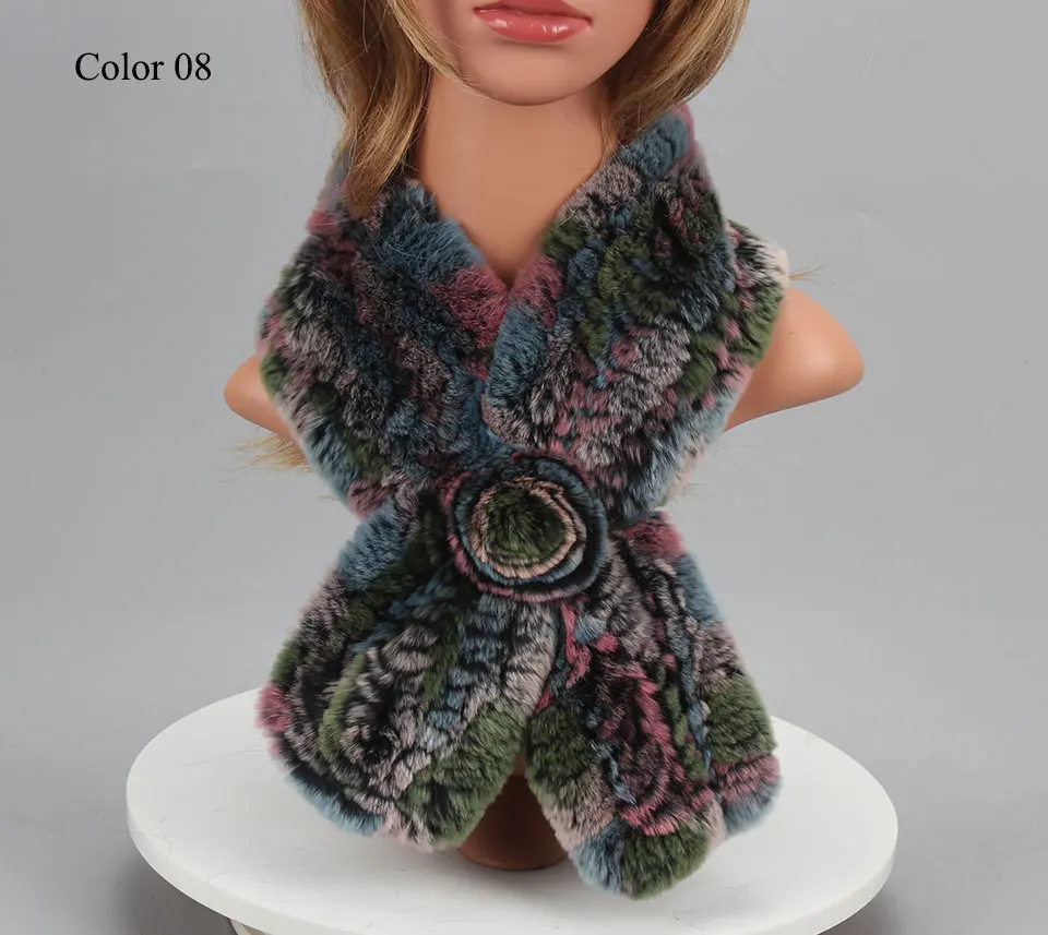Frauen Stricken Echt Rex Kaninchen Pelz Schal Dame Fashion Floral Rex Kaninchen Pelz Schalldämpfer Heißer Winter Warme Natürliche Pelz Schals neue Stil – Detail 24