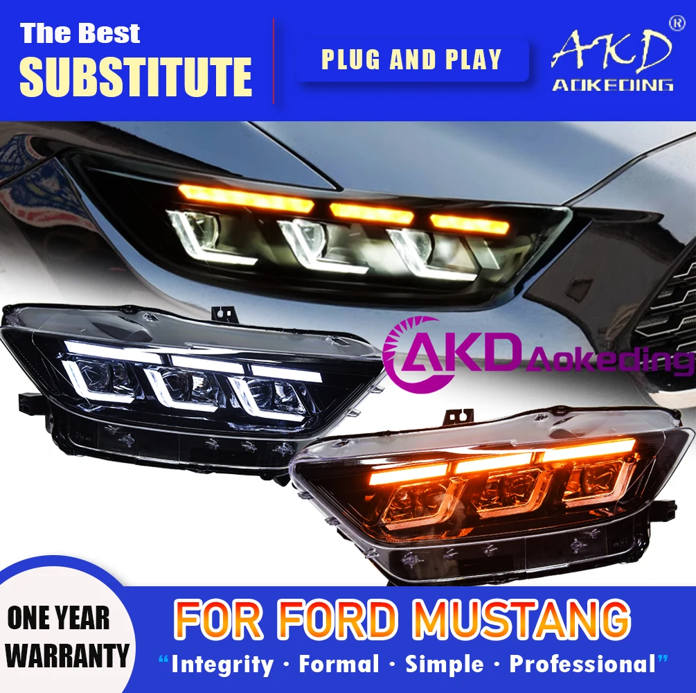 AKD Head Lamp for Ford Mustang LED Headlight 2015-2017 Headlights Mustang DRL Turn Signal High Beam Angel Eye Projector Lens