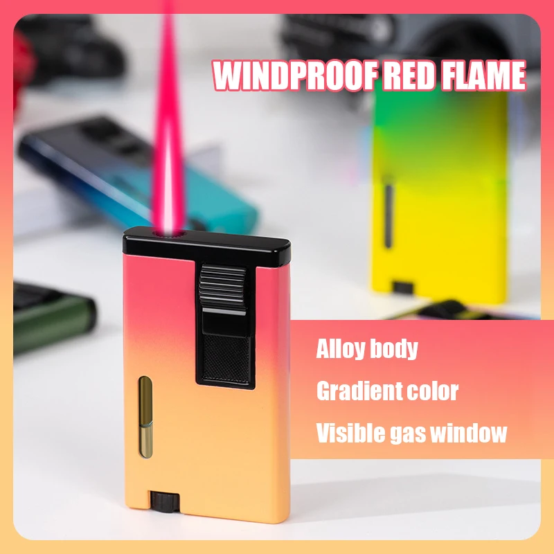 Mini Gradient Color Strong Windproof Red Flame Lighter with Visual Gas, Metal Lighter Gadget, Slim